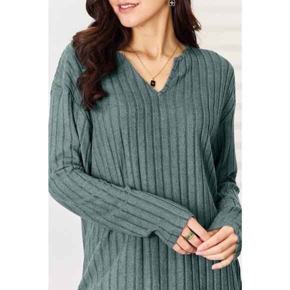 BASIC BAE Deep Teal 2 Piece Notched Long Sleeve Top & Pants Set Plus Size 3X NEW - Picture 5 of 6